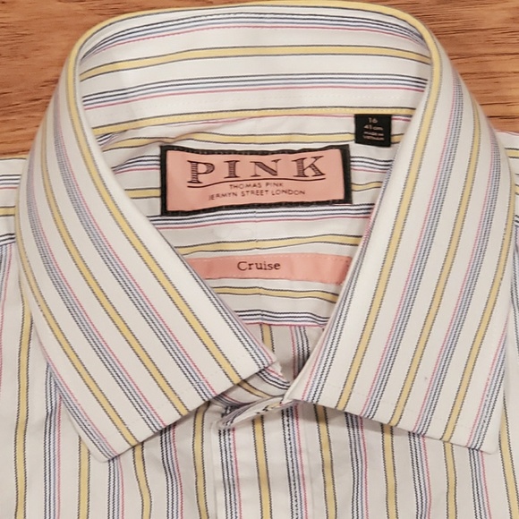 Thomas Pink L/S Striped Casual Dress Shirt Size M - Picture 5 of 6
